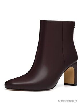 Square Toe Chunky Heeled Ankle Boots Side Zipper PU Leather Booties